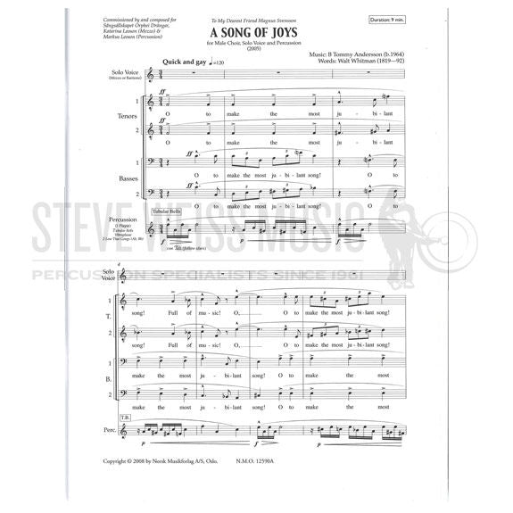 Andersson-Song of Joys, A (S)-V/C/2Tuned gongs/Male choir