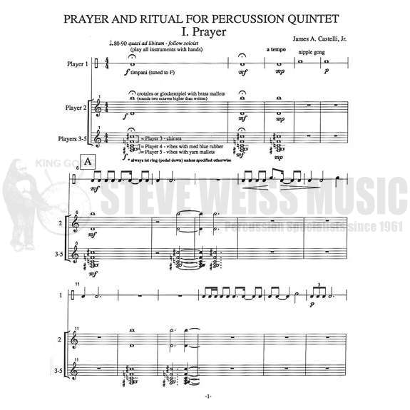 Castelli-Prayer and Ritual for Percussion Quintet (SP)- Cro(B)/V/CH/T/P