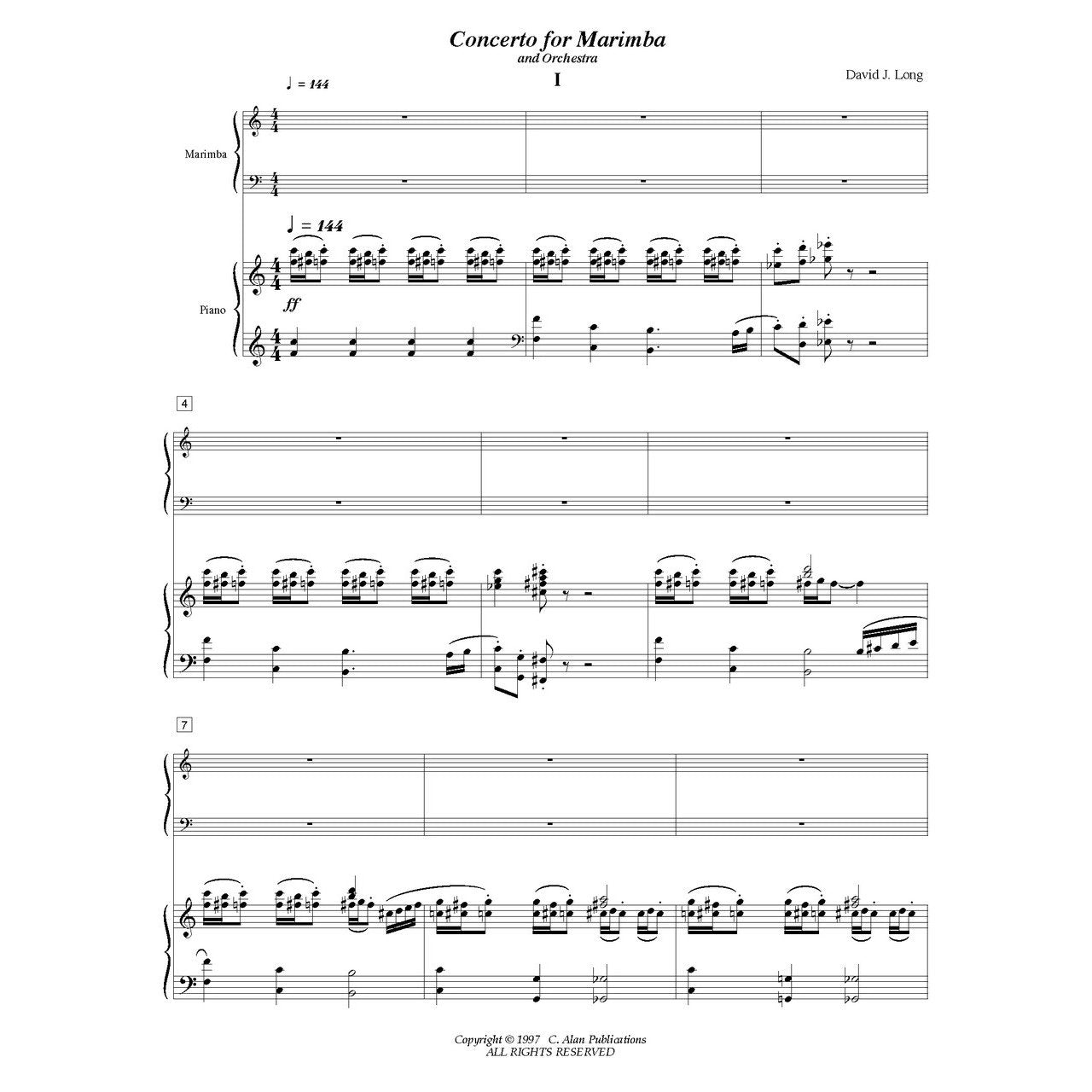Concerto for Marimba by David J Long Score Example Piano Reduction Version