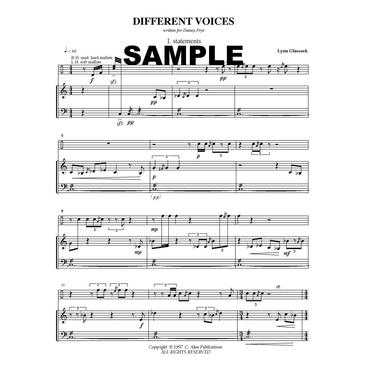 Different Voices for Solo Marimba by Lynn Glassock Score Sample