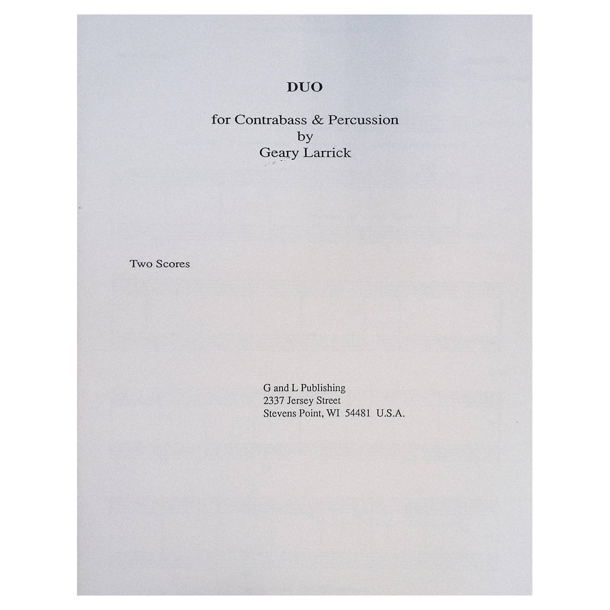 Duo for Contrabass and Percussion by Geary Larrick