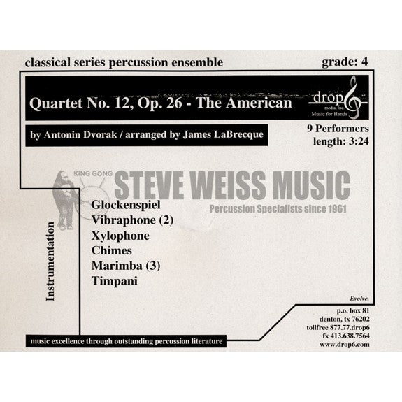 Dvorak-Quartet No. 12 Op. 26-The American arr LeBrecque  (SP)-B/2V/C/X/3M/5T