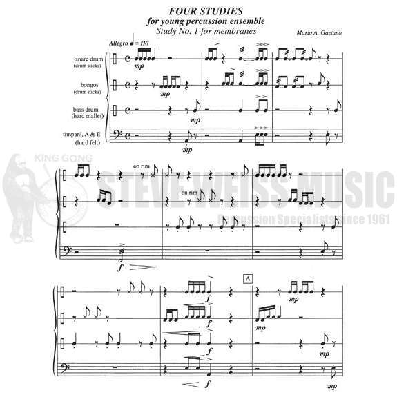 Gaetano-Four Studies for Young Percussion Ensemble(SP)-2T/P