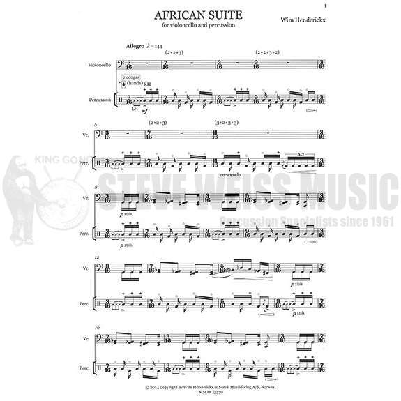 Henderickx-African Suite (cello version) (SP)-P/VC