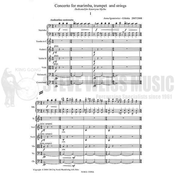 Ignatowicz-Glinska-Concerto for Marimba, Trumpet & Strings SCORE ONLY  (S)-M/TP/Strings