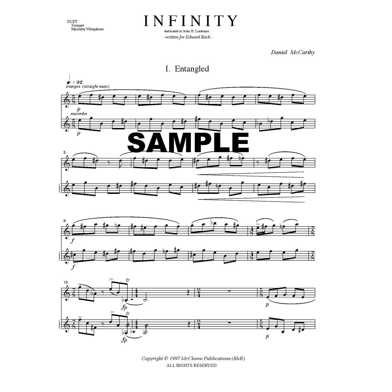 Infinity Duet for Trumpet & Marimba/Vibraphone score sample page