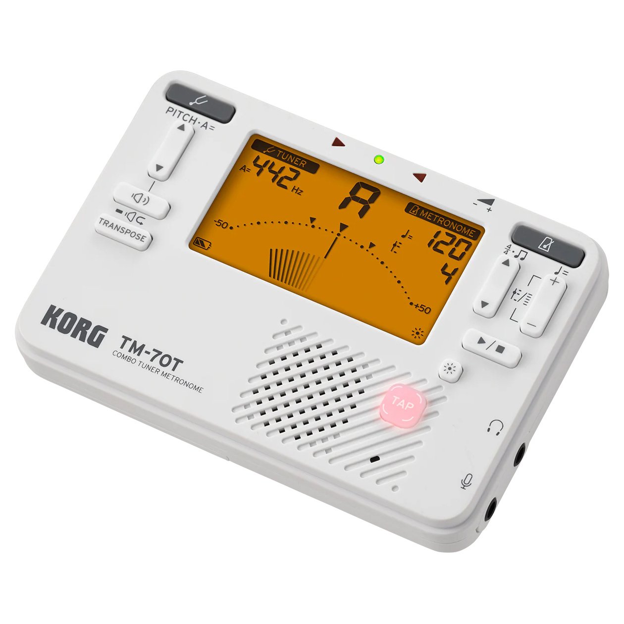 Korg TM-70 white tuner metronome slanted view