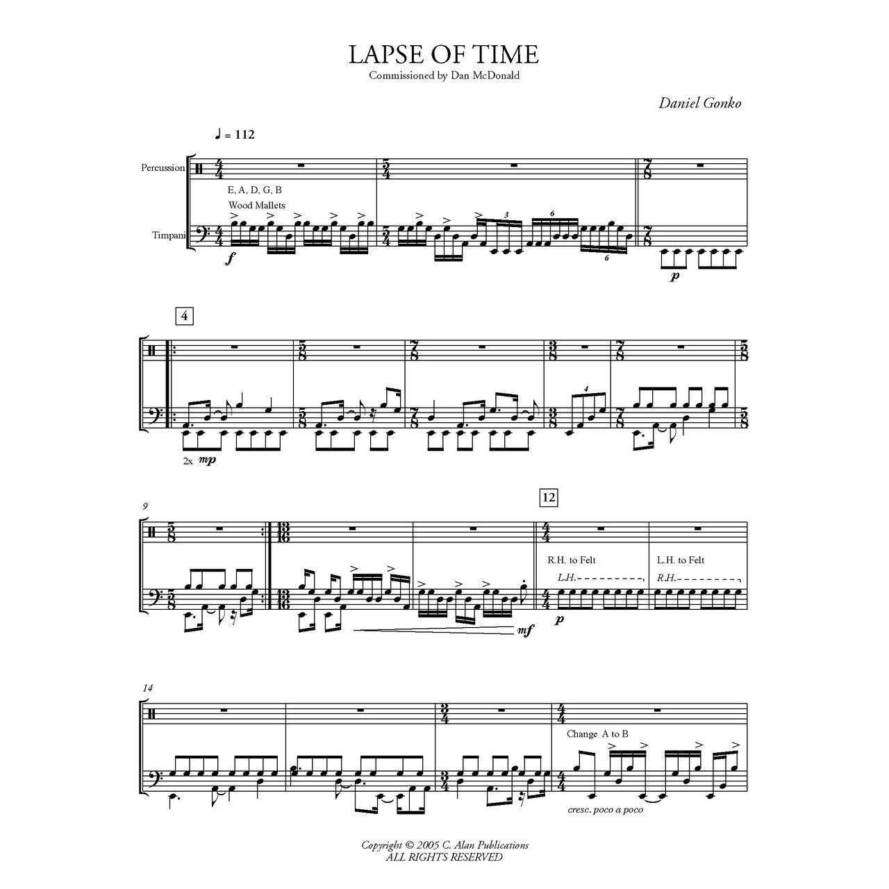 Lapse of Time for solo timpani and multi percussion by daniel gonko sample page