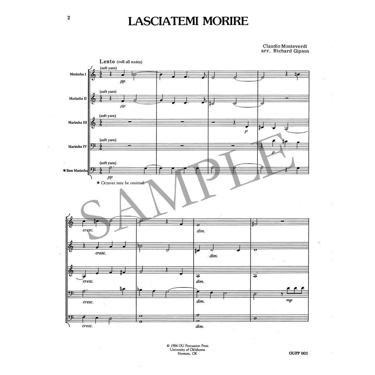 Lasciatemi Morire by Claudio Monteverdi arranged by Richard Gipson page 1