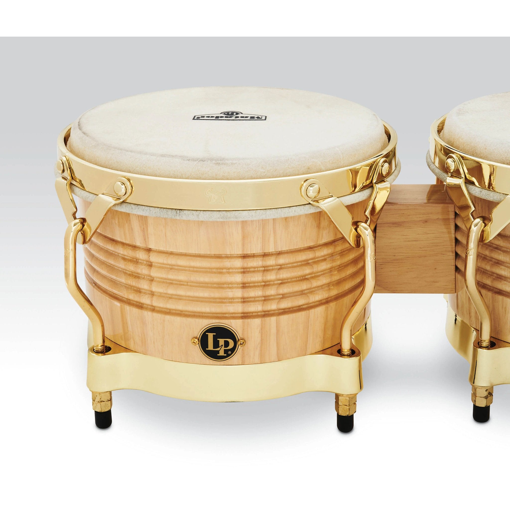 LP Matador Bongos Natural with Gold Hardware Logo Close-Up