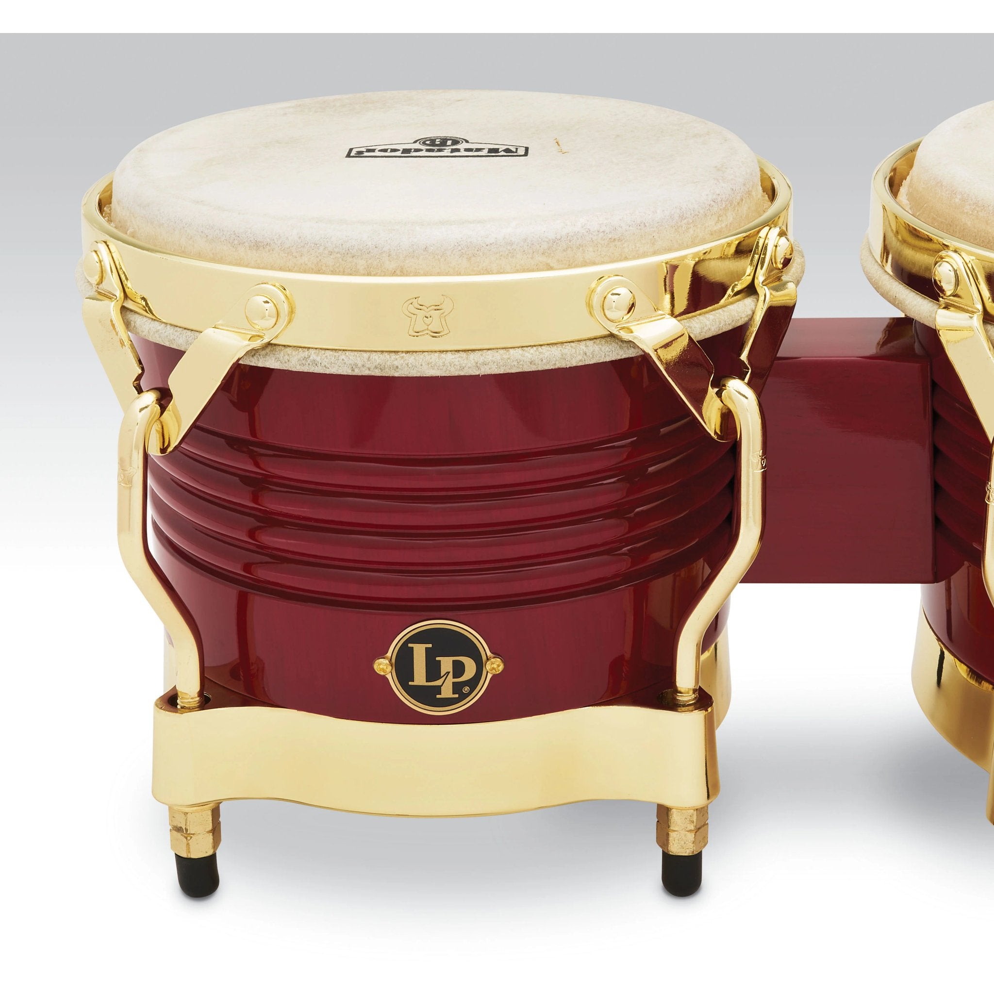 LP Matador Bongos Red with Gold Hardware Logo Close-Up