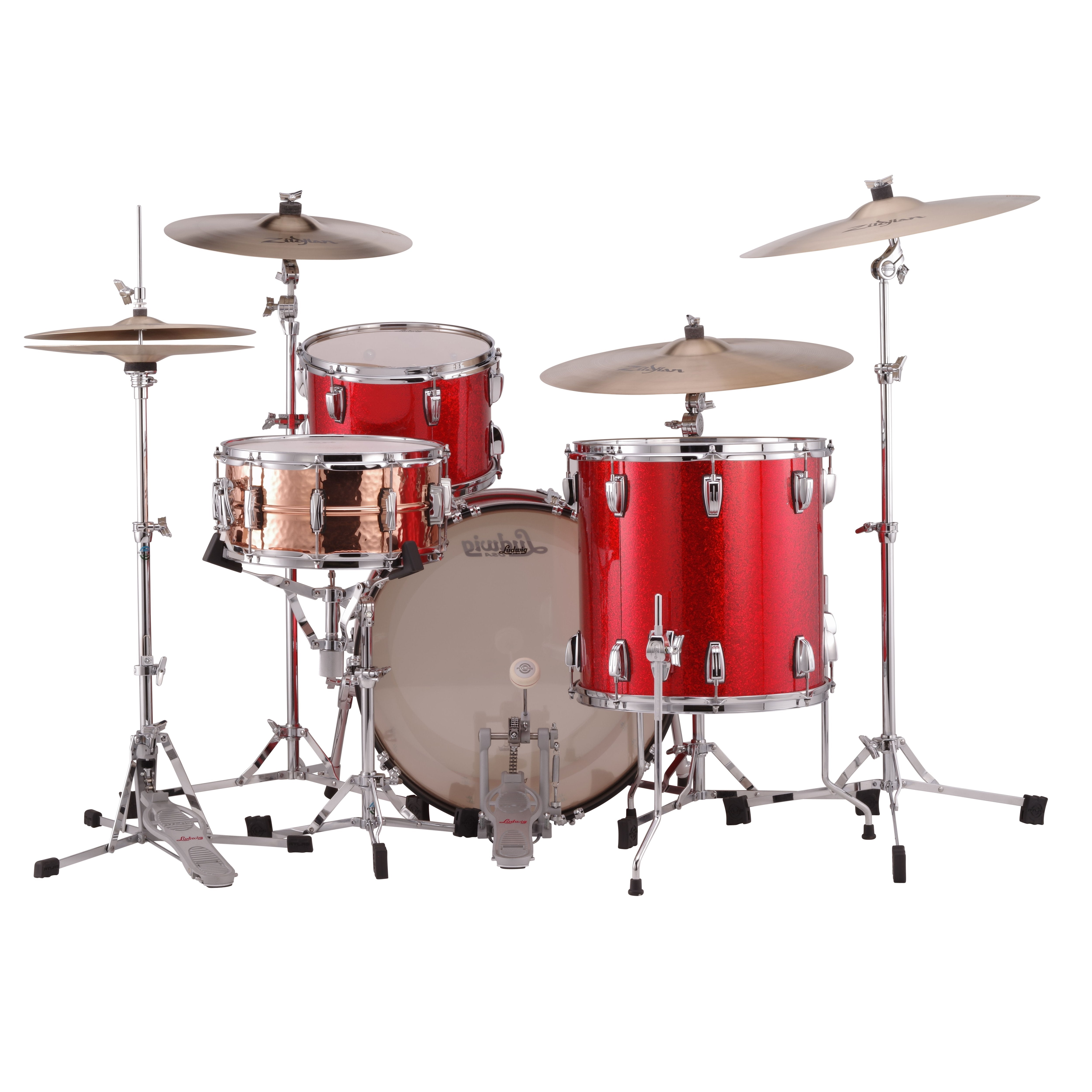 Ludwig Classic Maple Fab 3-Piece Shell Pack Drum Set - 22" Bass Drum - Red Sparkle - Image 3