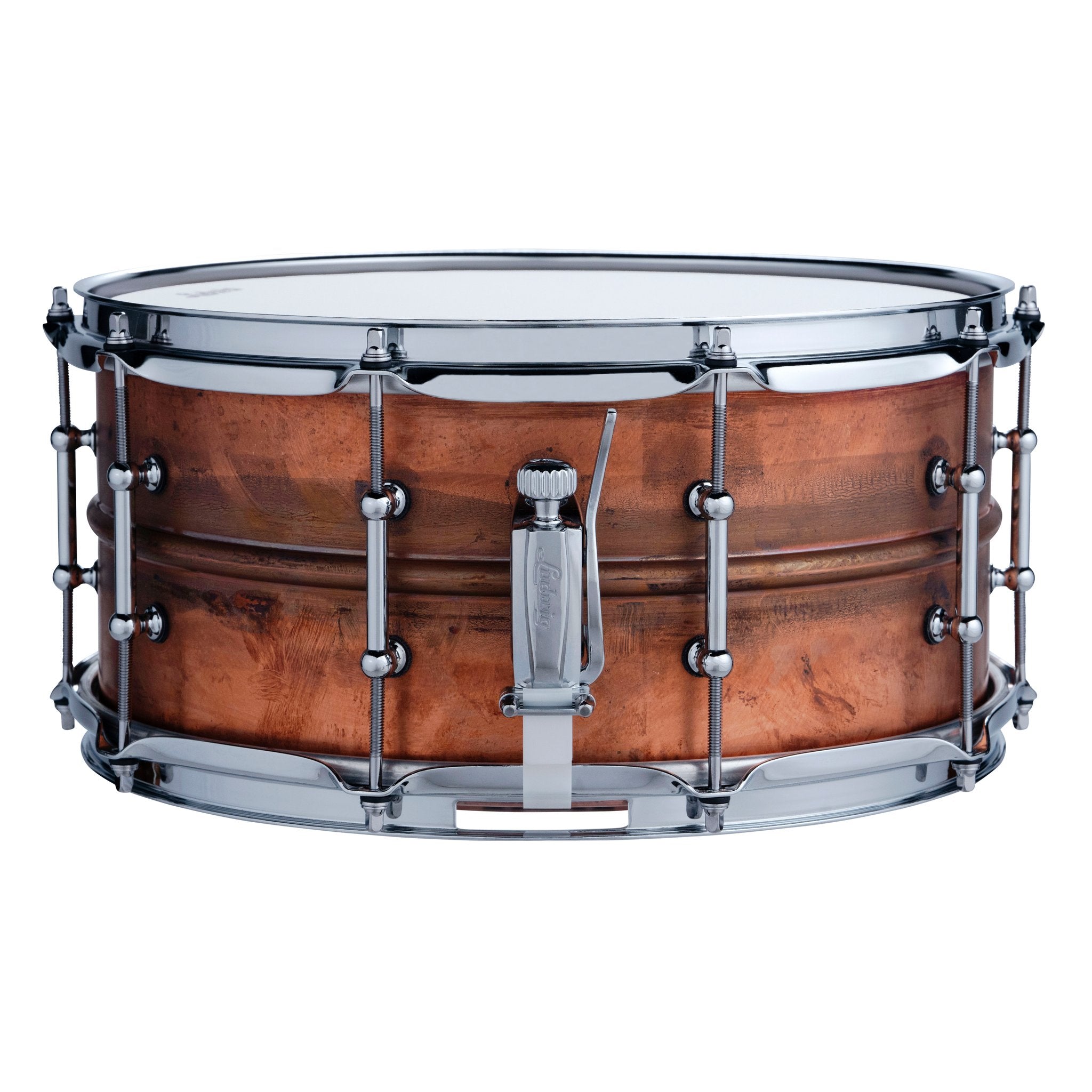 Ludwig Copperphonic Snare Drum with Tube Lugs & Natural Patina Shell - 14x6.5 LC663T Throw Off