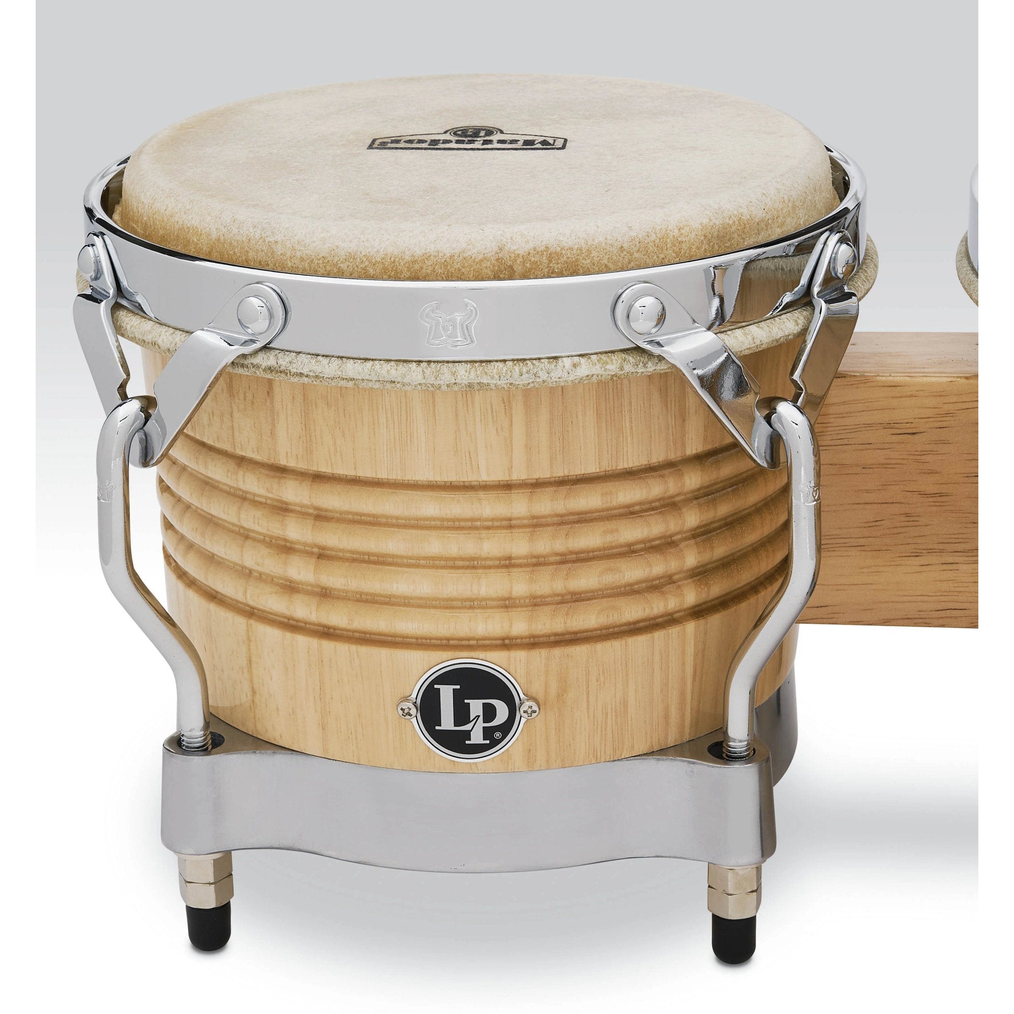 LP Matador Bongos Natural with Chrome Hardware Logo Close-Up