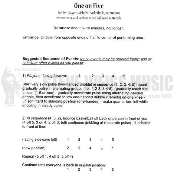 Macbride-One on Five (performance instructions)- Basketballs/other objects and materials