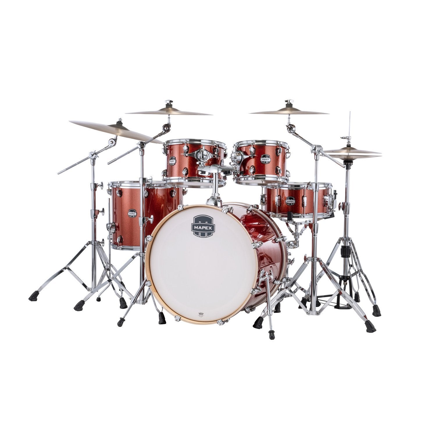 Mapex Mars 5 piece Rock Shell Pack Blood Orange Sparkle Finish With Chrome Hardware MPX-MA529SF-OR Left Angle
