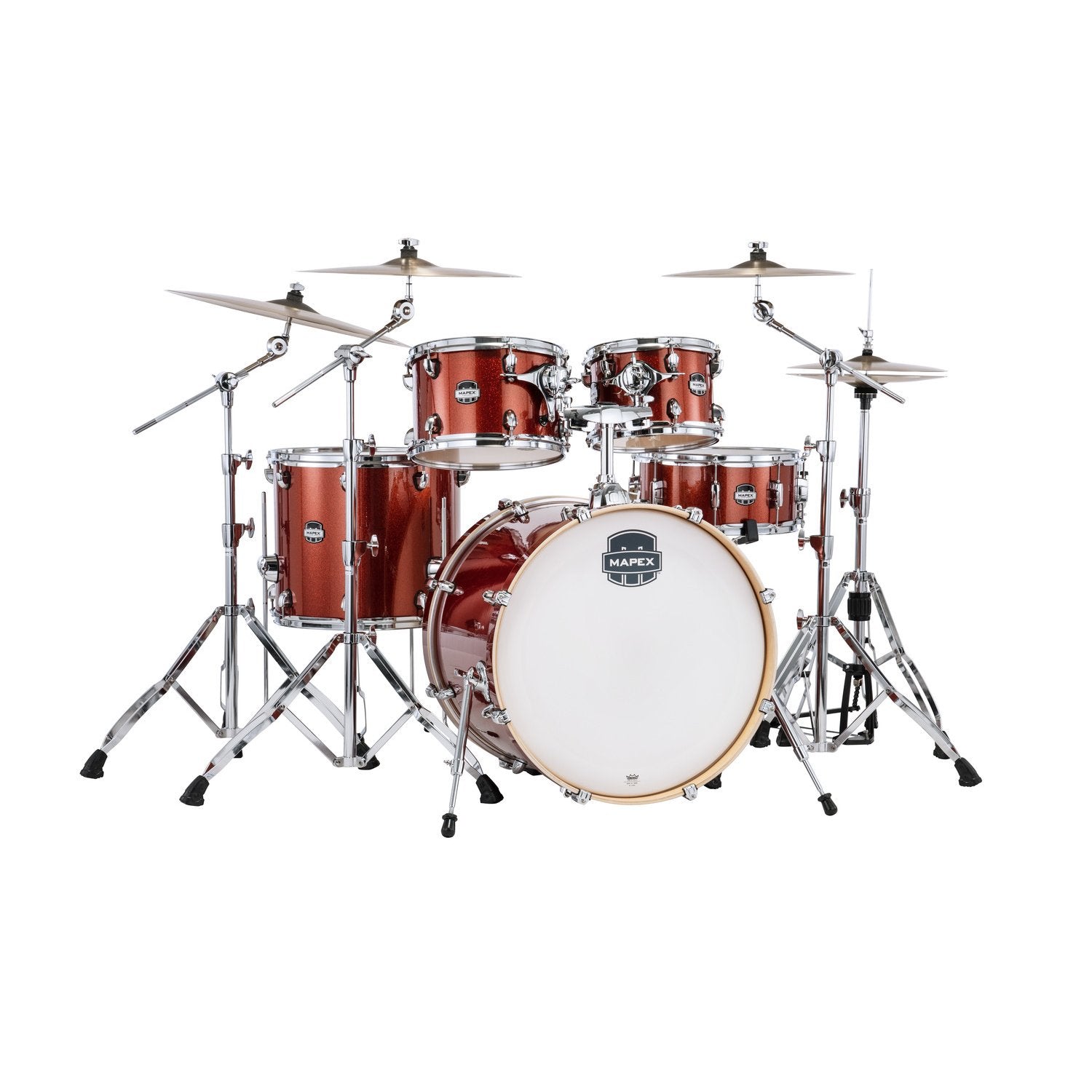Mapex Mars 5 piece Rock Shell Pack Blood Orange Sparkle Finish With Chrome Hardware MPX-MA529SF-OR Right Angle