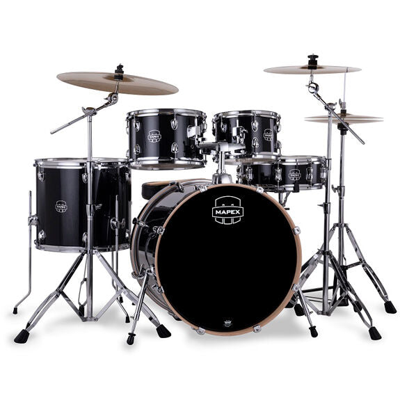 Mapex Venus 5 Piece Rock Complete Setup - 22" BD, 10x7, 12x8, 16x14, 14x5 - Black Galaxy Sparkle
