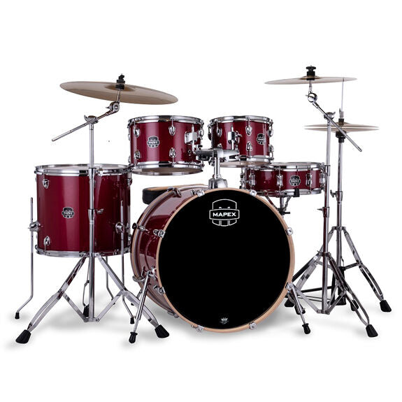 Mapex Venus 5 Piece Rock Complete Setup - 22" BD, 10x7, 12x8, 16x14, 14x5 - Crimson Red Sparkle