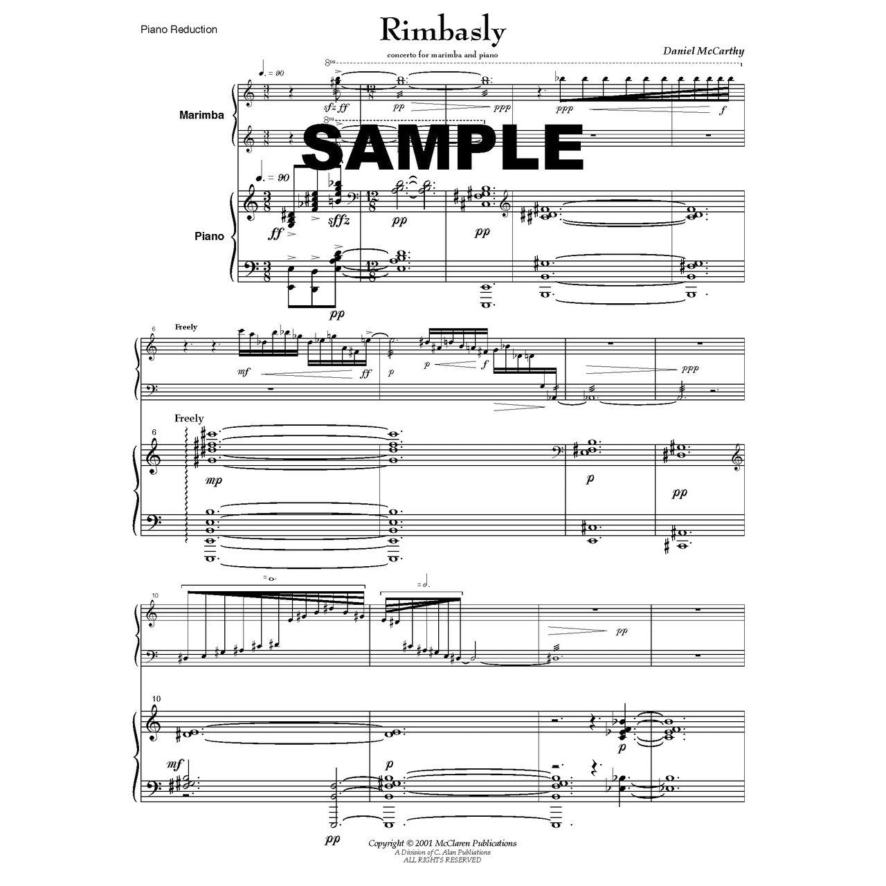 McCarthy Rimbasly Solo Marimba with Piano Score Example