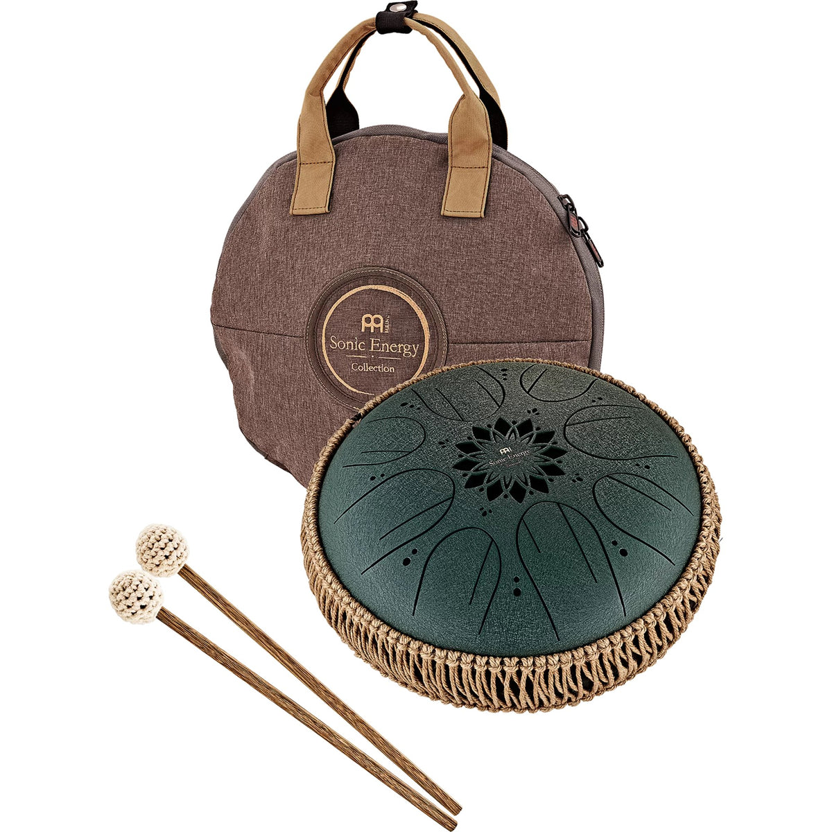 Meinl Dark Green Sonic Energy Medium Octave Steel Tongue Drum 10" - F# Minor/8 Notes With Accessories MOSTD4DG