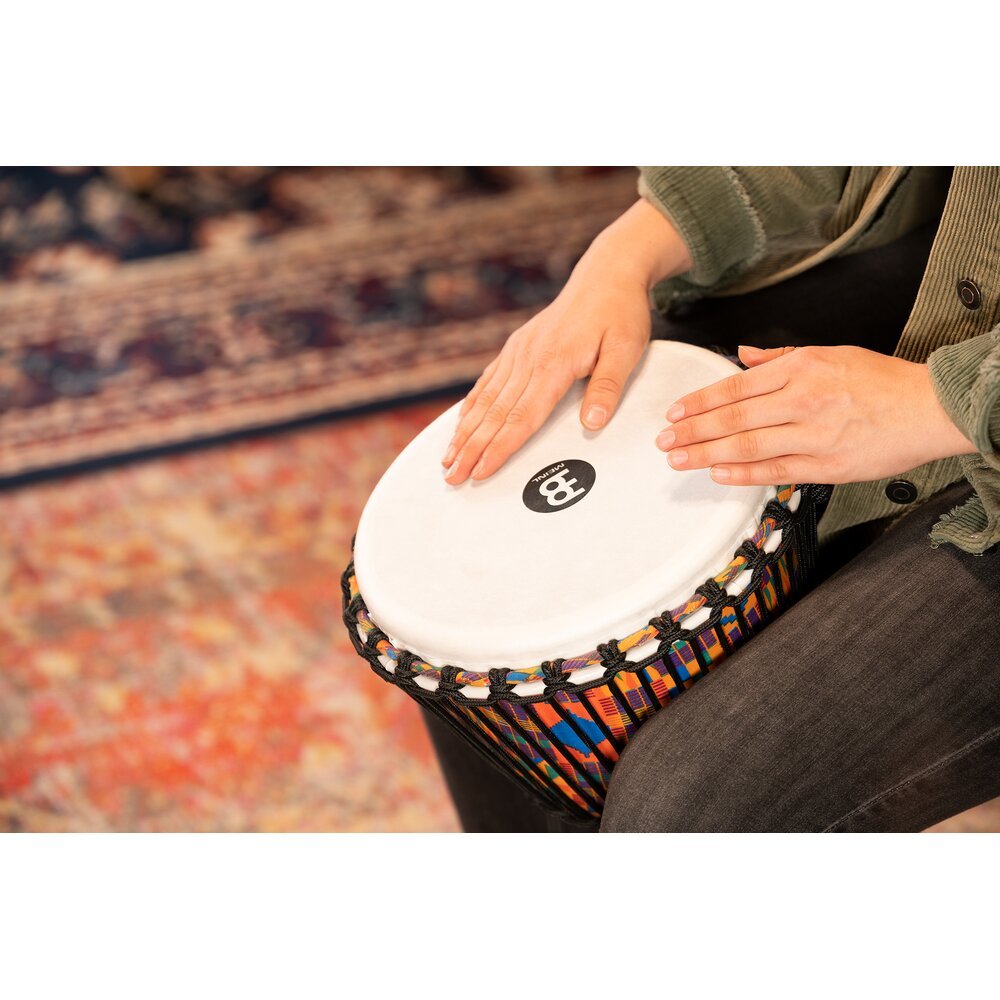 Meinl Rope-tuned Travel Djembe with Goatskin Head - 10" x 20" - Kenyan Quilt - Image 5