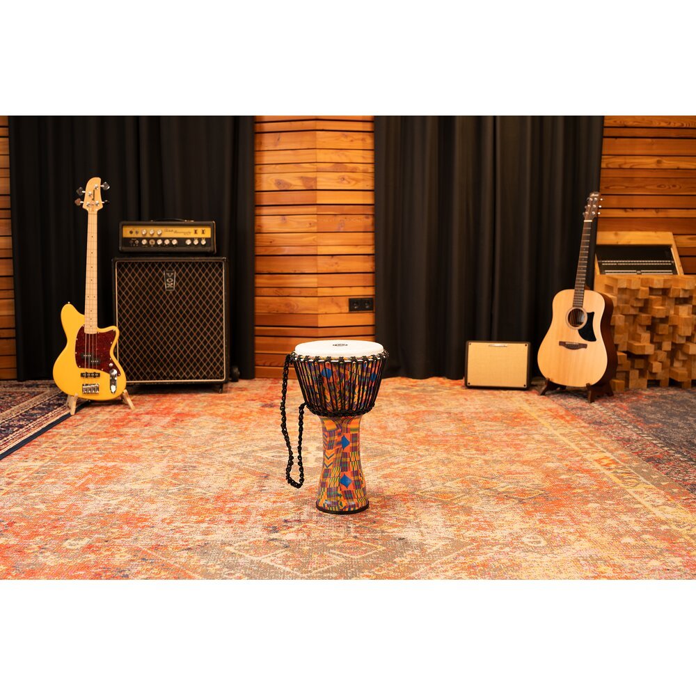 Meinl Rope-tuned Travel Djembe with Goatskin Head - 10" x 20" - Kenyan Quilt - Image 9