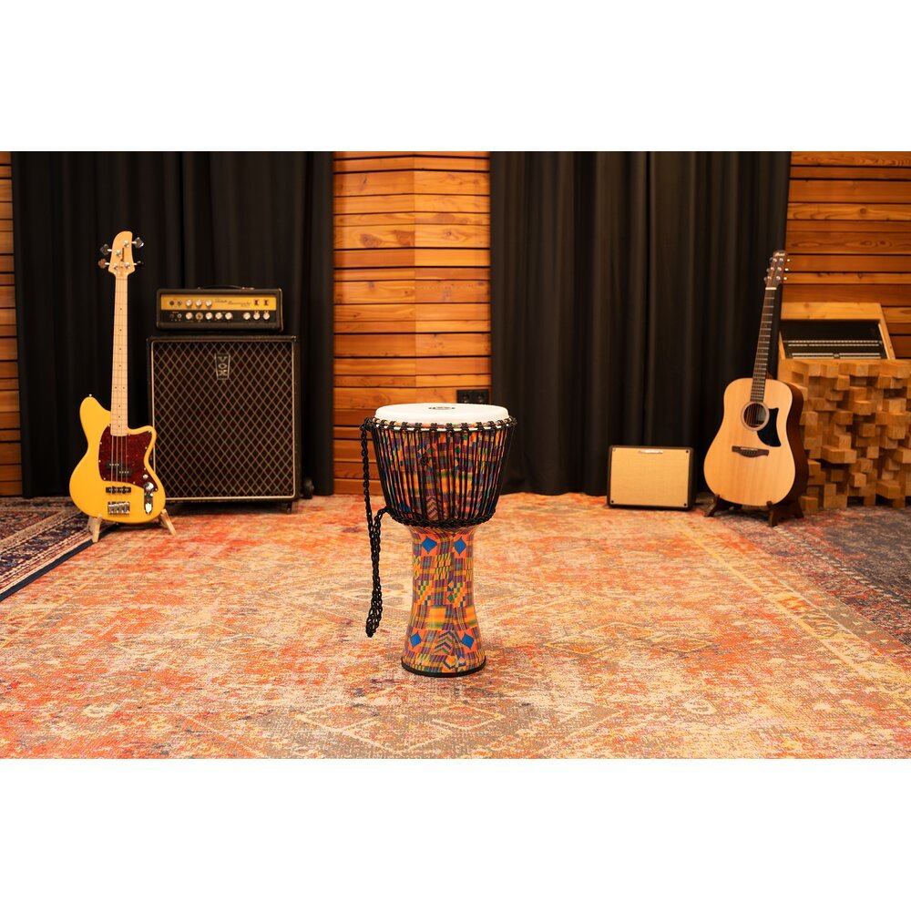 Meinl Rope-tuned Travel Djembe with Goatskin Head - 12" x 24" - Kenyan Quilt - Image 9