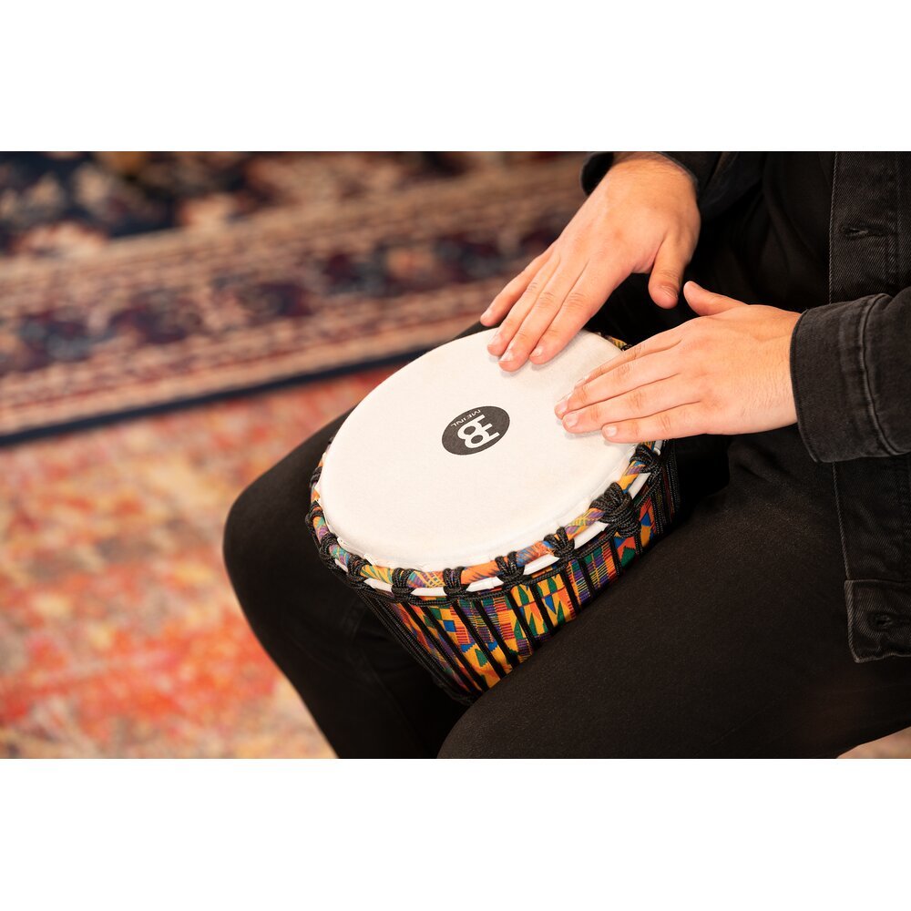Meinl Rope-tuned Travel Djembe with Goatskin Head - 8" - Kenyan Quilt - Image 5