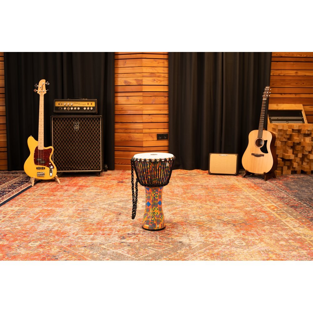 Meinl Rope-tuned Travel Djembe with Synthetic Head - 10" x 20" - Kenyan Quilt - Image 9