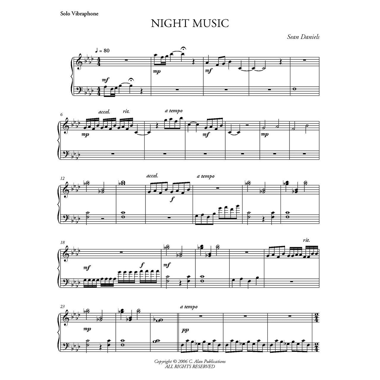 Night Music for Solo Vibraphone Sean Daniels sample page