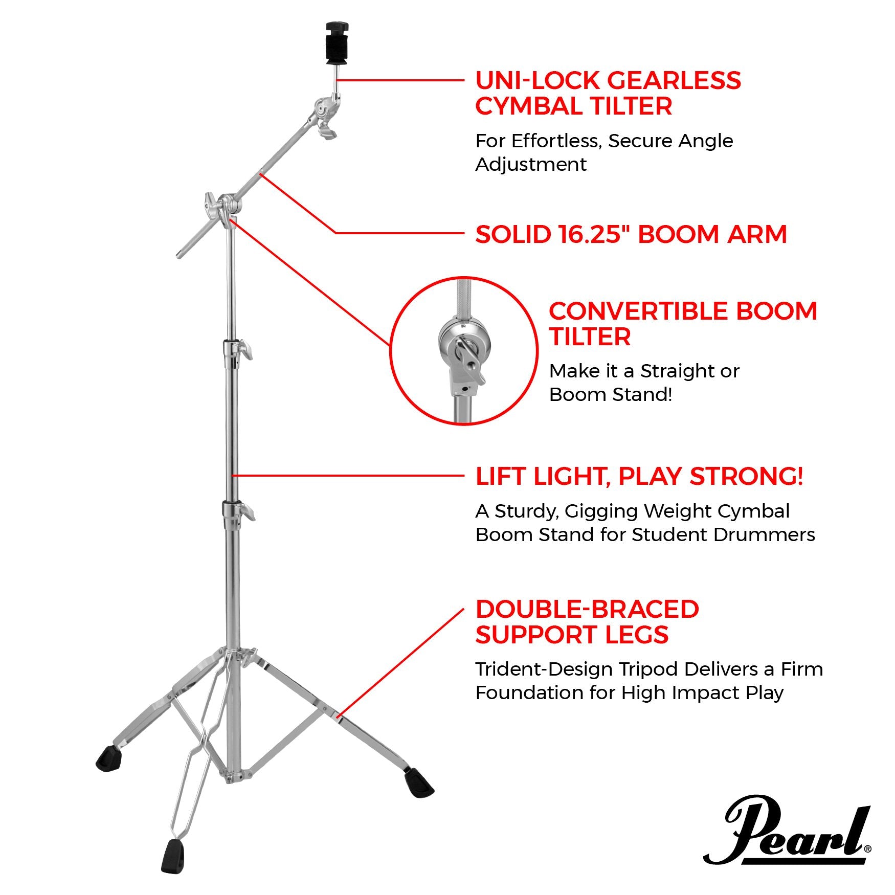 Pearl BC-830 Convertible Boom Cymbal Stand - Image 4