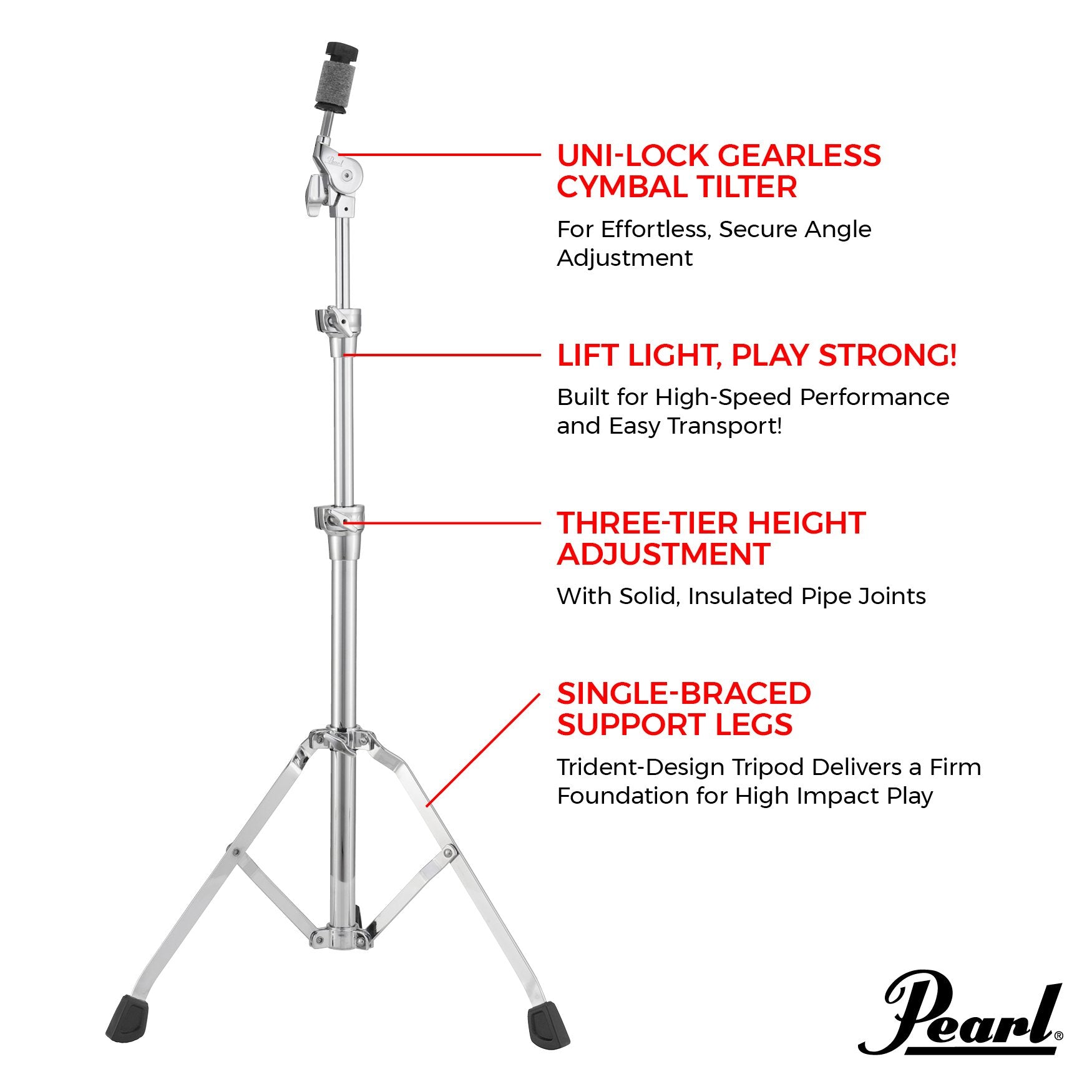 Pearl C930S Single Braced Straight Cymbal Stand - Image 3