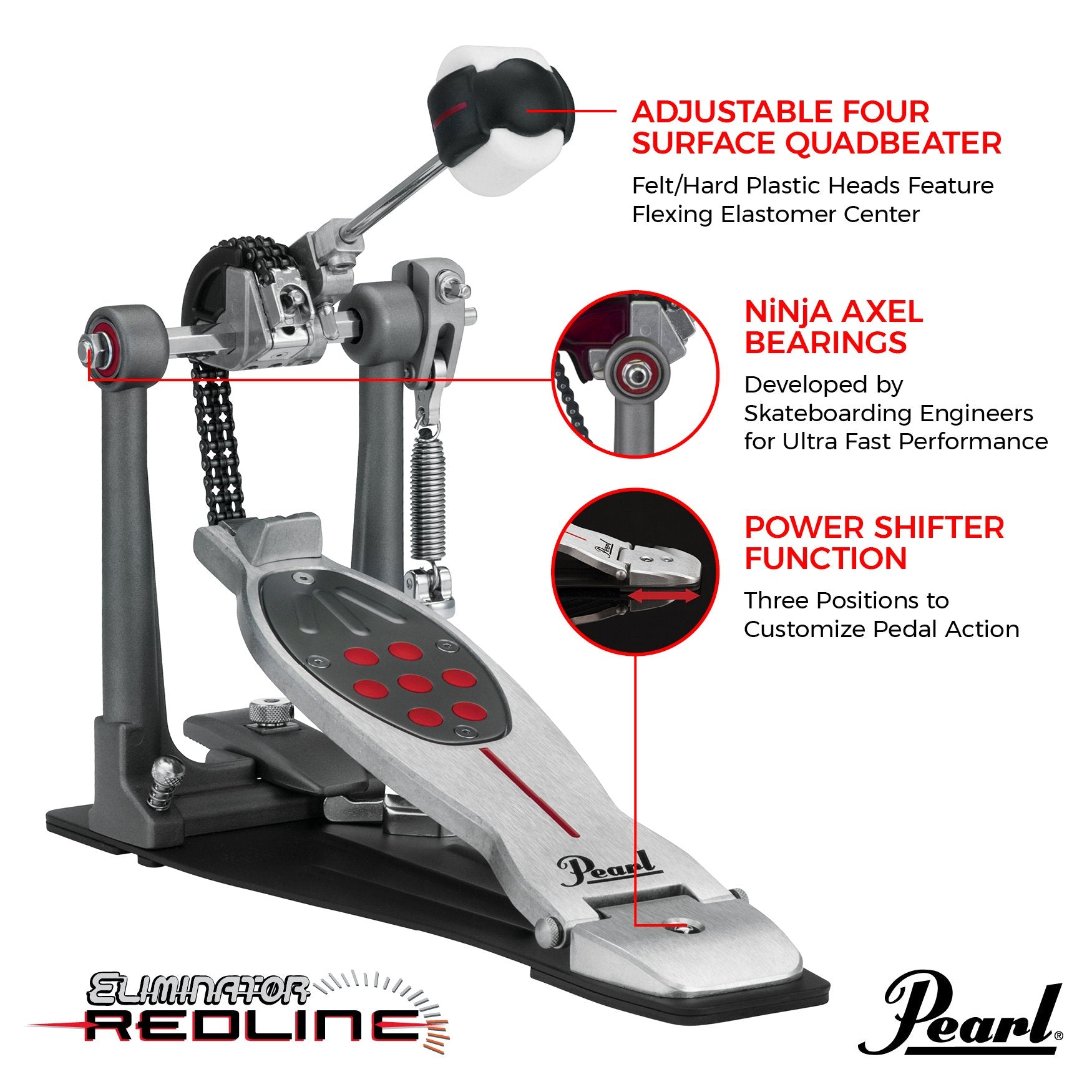 Pearl Eliminator Redline Bass Drum Pedal - Chain (P2050C) - Image 6