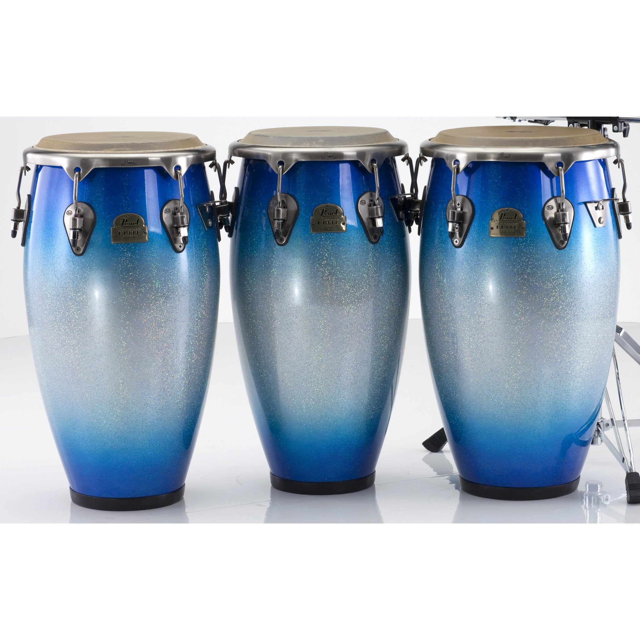 Pearl Elite Series Fiberglass Congas in Blue Sparkle Burst