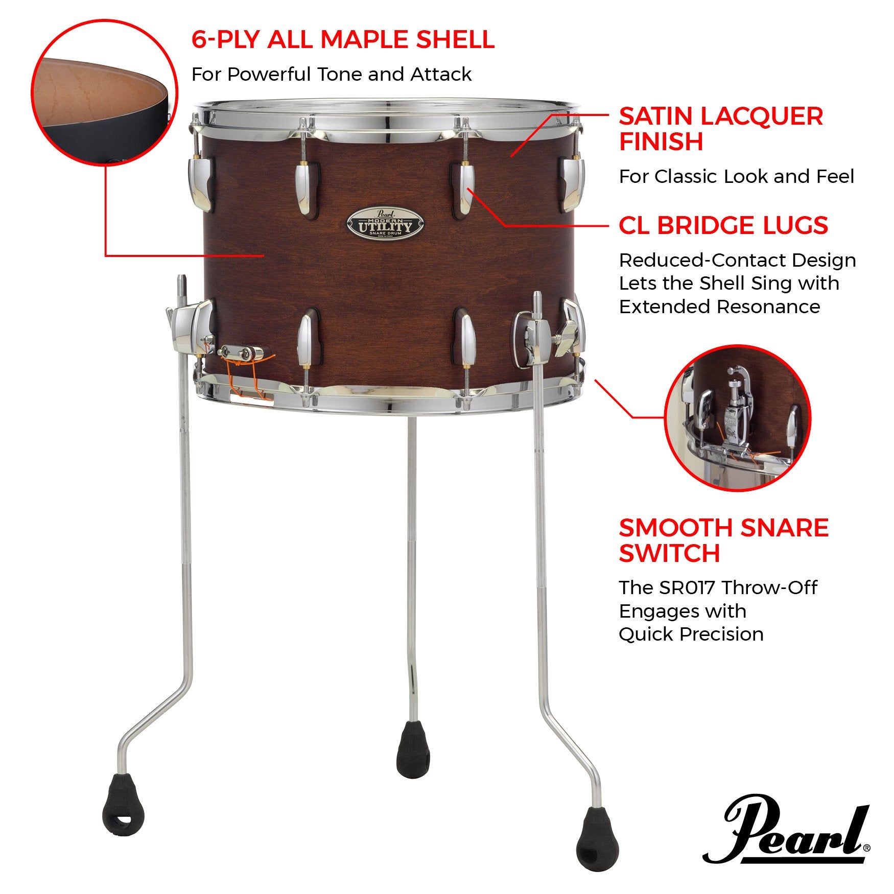 Pearl Modern Utility Floor Snare Drum - 14x10 - details 1