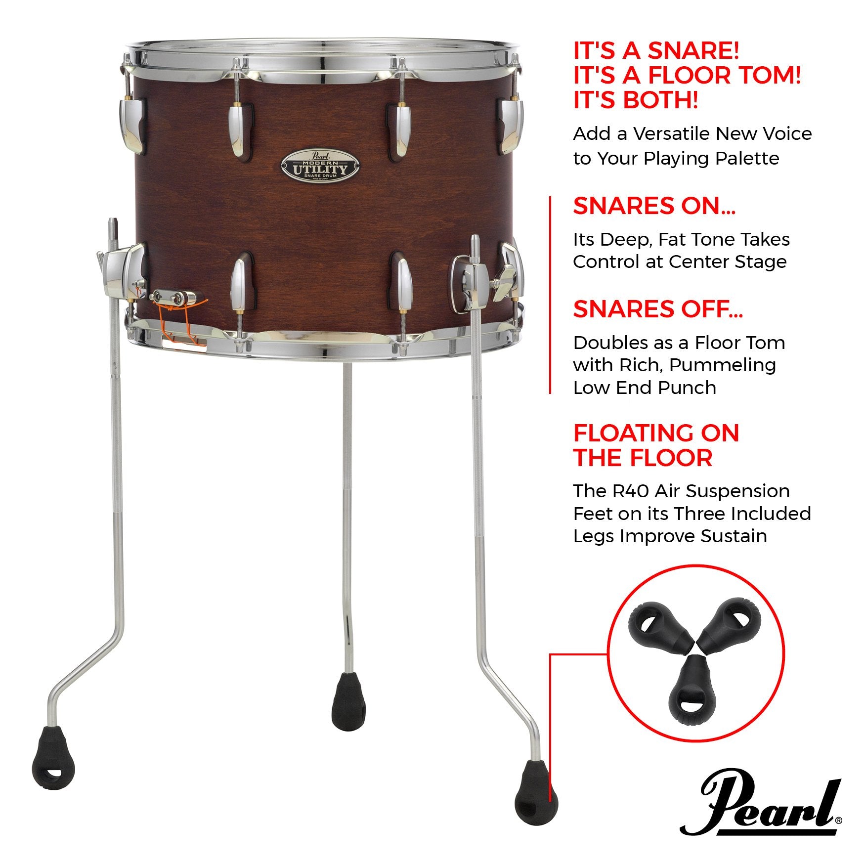 Pearl Modern Utility Floor Snare Drum - 14x10 - details 2