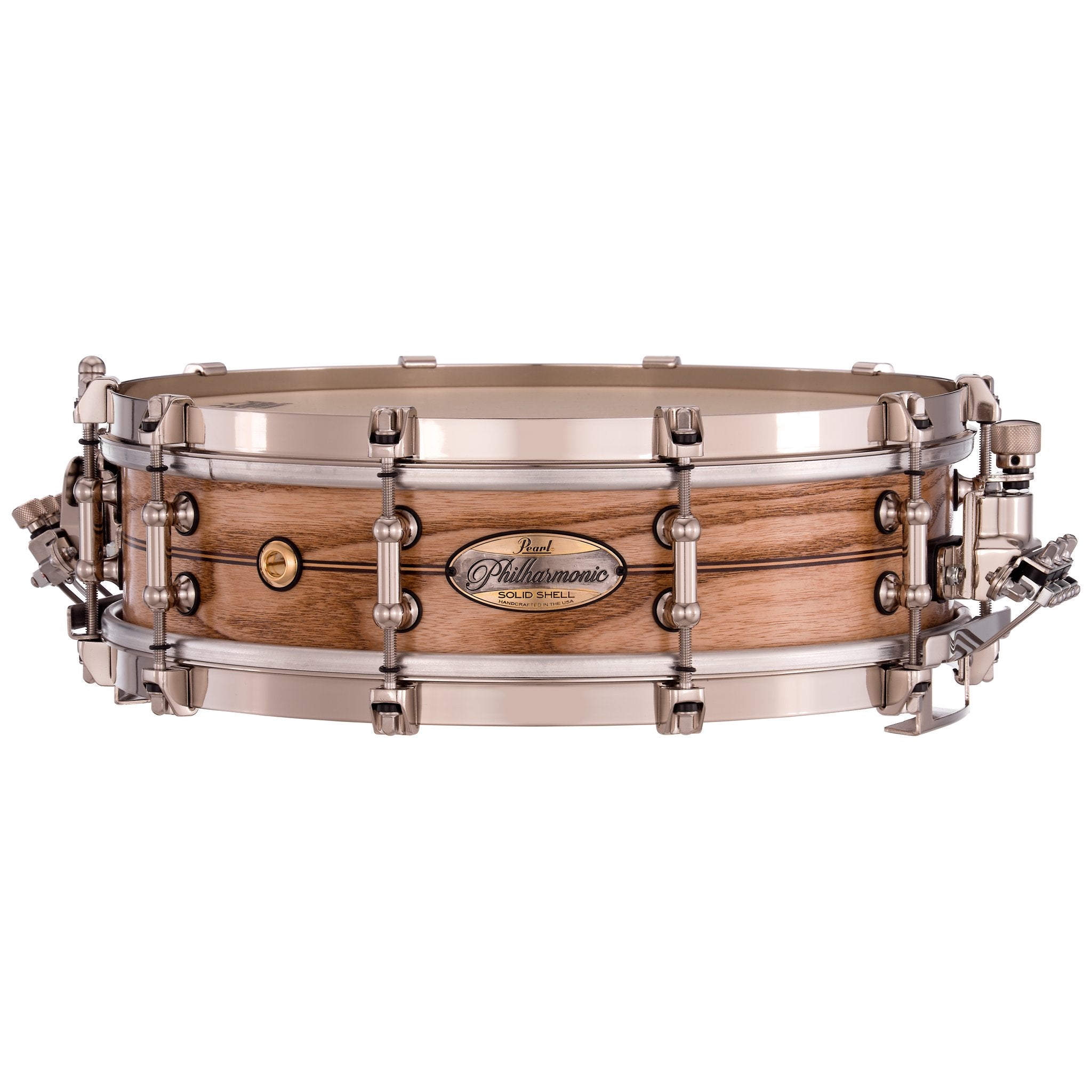 Pearl Philharmonic Solid Shell Ash Concert Snare Drum - 14" x 4" - 45-degree Bearing Edges - Boxwood-Rose Single Inlay - Image 1