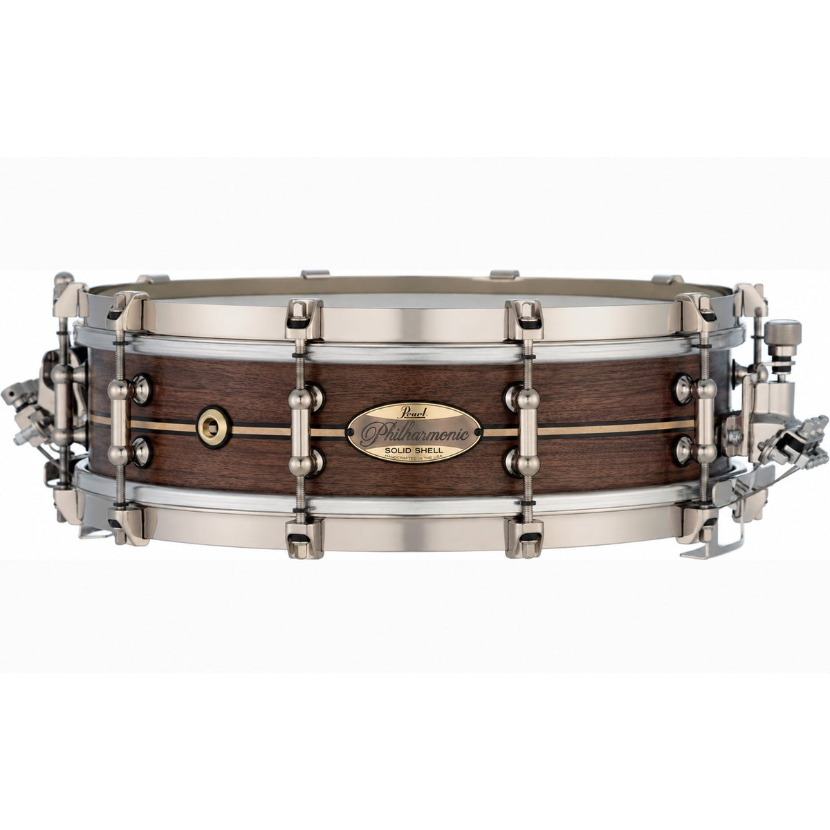 Pearl Philharmonic Solid Shell Walnut Concert Snare Drum  14x4 45 Degree Bearing Edges Boxwood-Rose Single Inlay PHSW1440/N1006