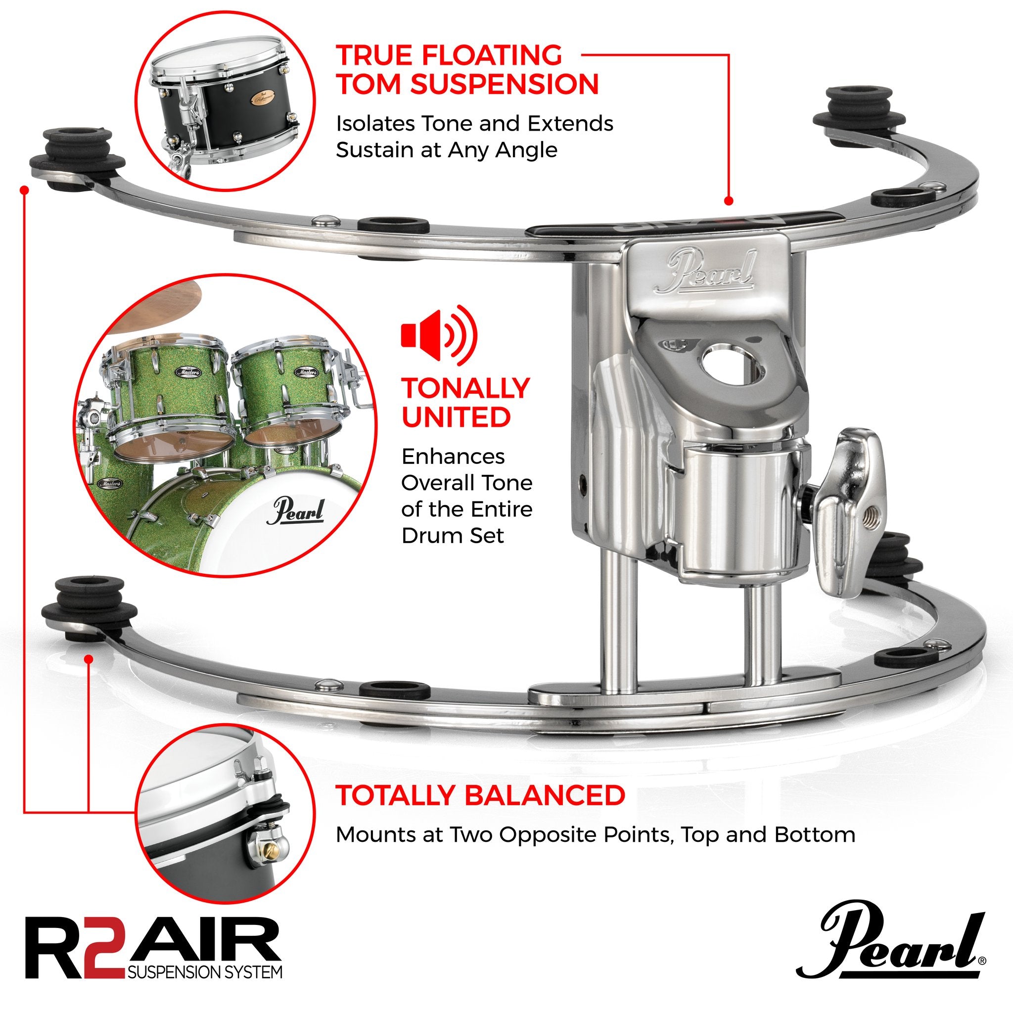 Pearl R2 Air Tom Mount with 12mm GyroLock-L Bracket - For 14" x 9" / 14" x 10" - Image 2