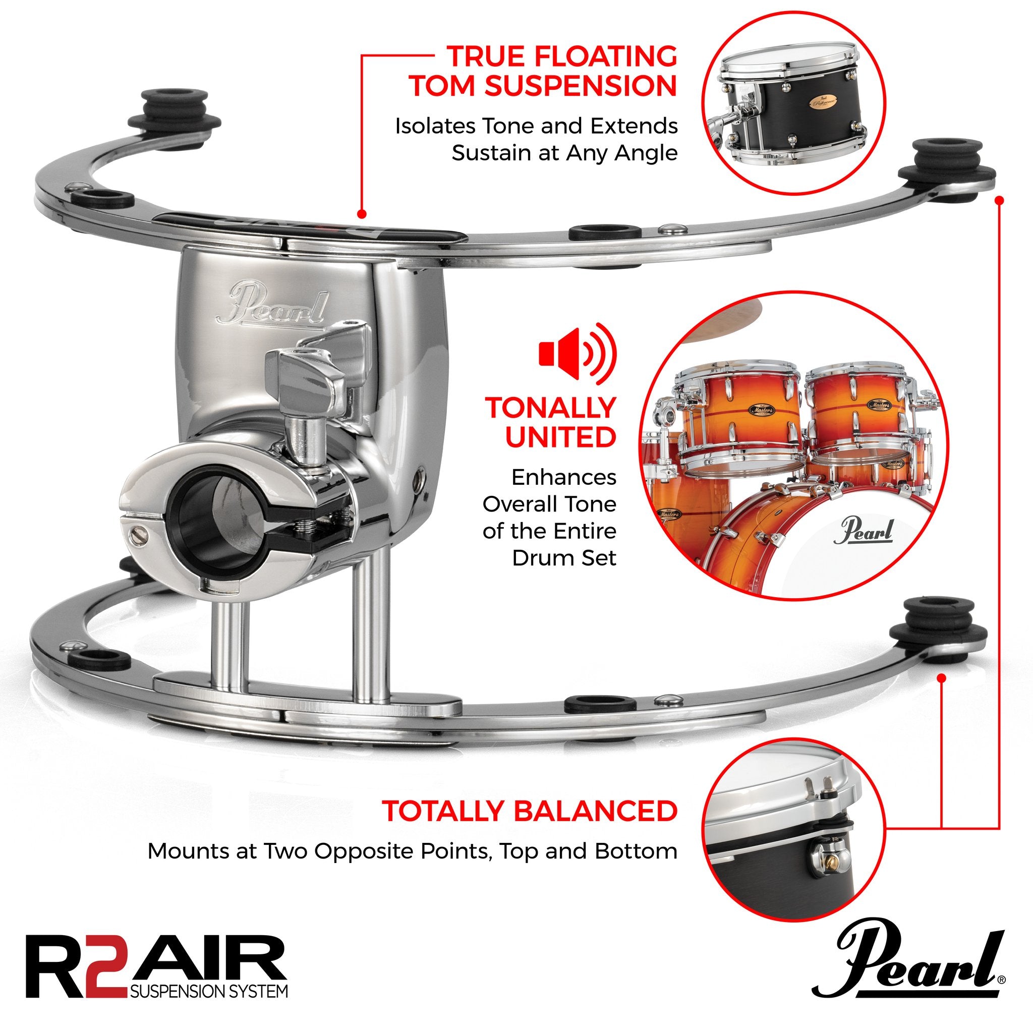 Pearl R2 Air Tom Mount with 7/8" GyroLock Bracket - For 14" x 11" / 14" x 12" - Image 2