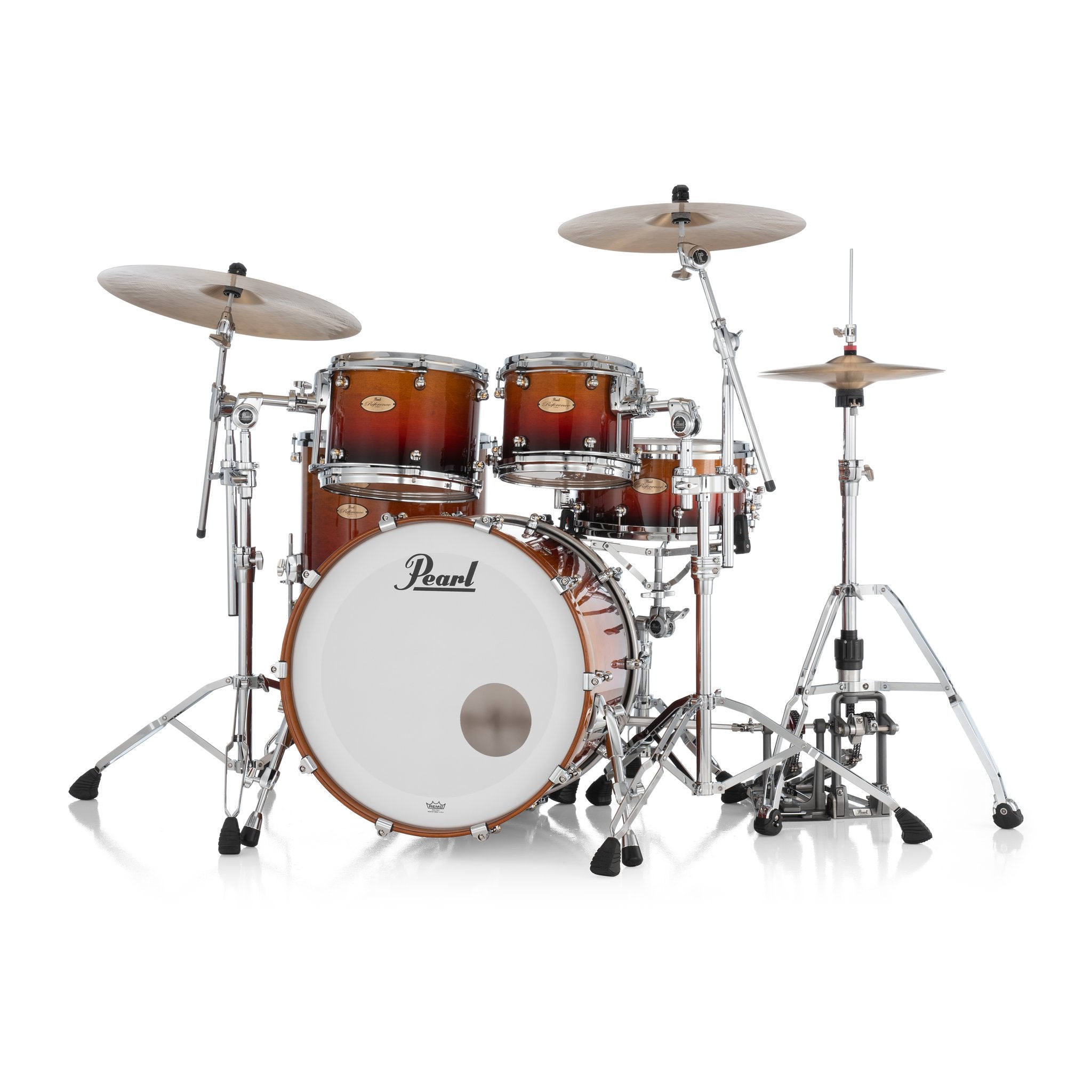 Pearl Reference One 4-piece Drum Set Shell Pack - 22" x 18" Bass Drum - 7/8" Tom Mount - Cherry Amber Fade - Image 2