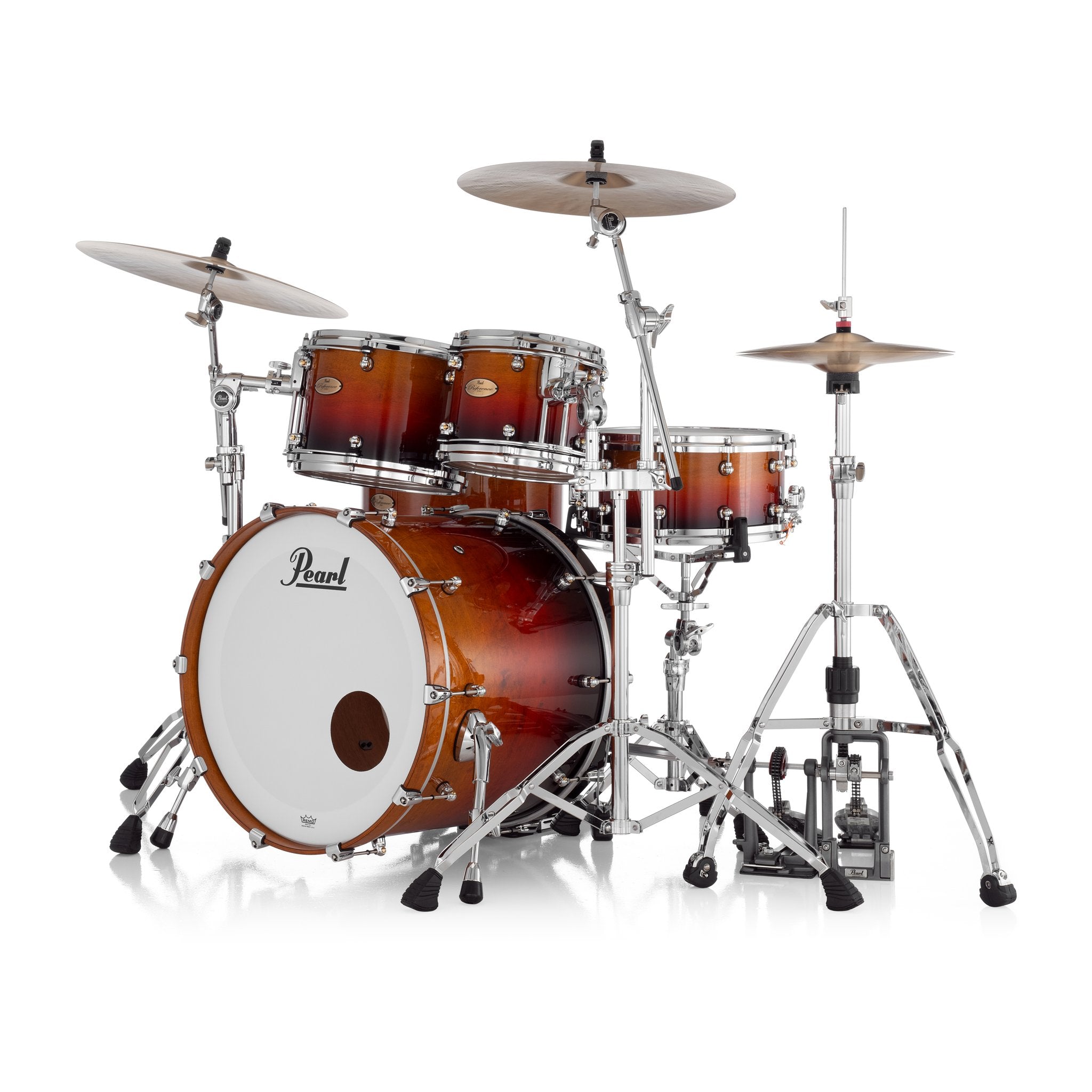 Pearl Reference One 4-piece Drum Set Shell Pack - 22" x 18" Bass Drum - 7/8" Tom Mount - Cherry Amber Fade - Image 3