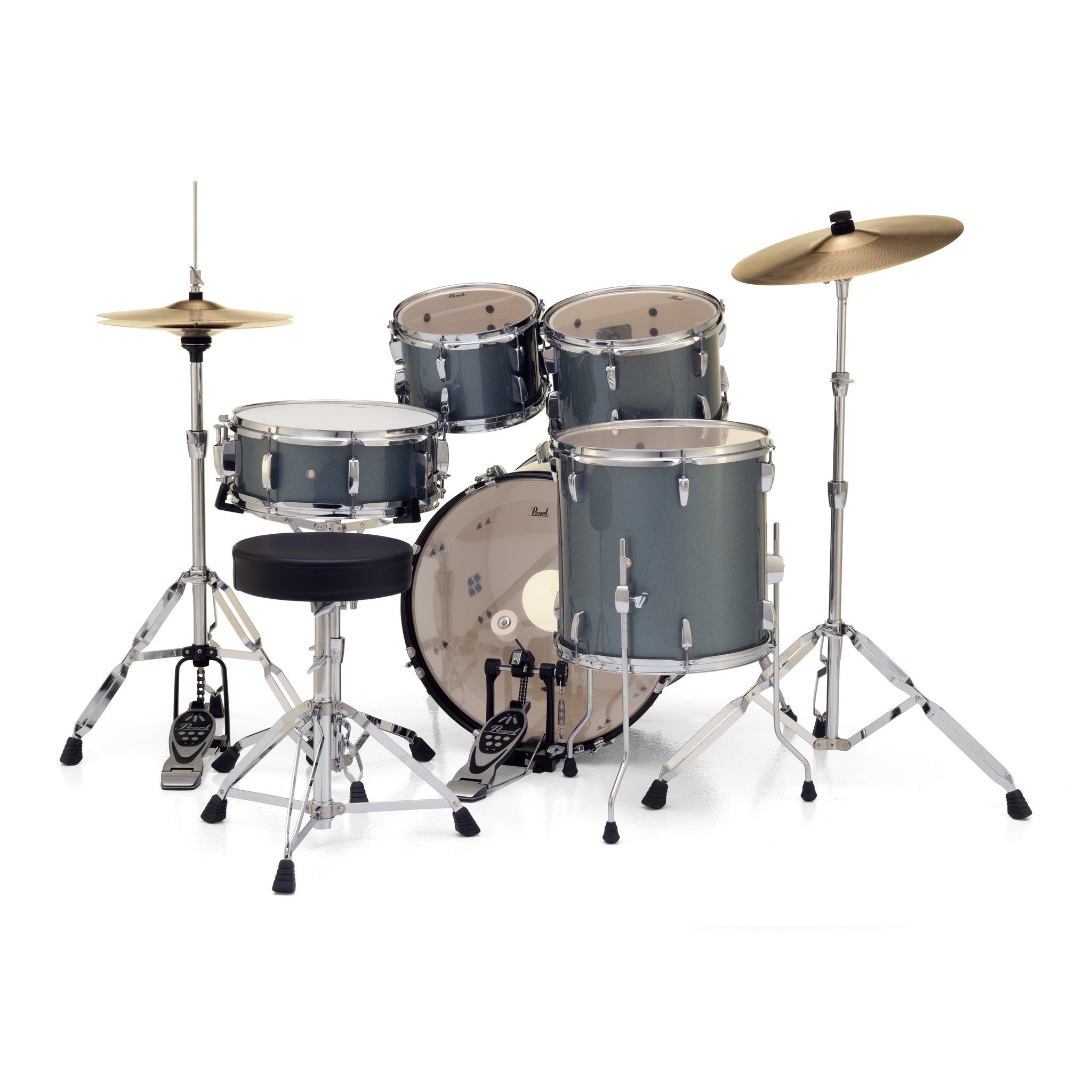 Pearl Roadshow 5-piece Drum Set with Hardware and Cymbals - 22" Bass Drum Charcoal Metallic Player View