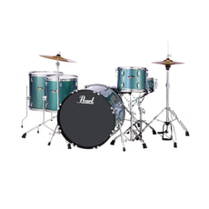 Pearl Roadshow 5-piece Rock Drum Set with Hardware and Cymbals - 22" Bass Drum Aqua Blue Glitter Left Angle RS525WFC/C703