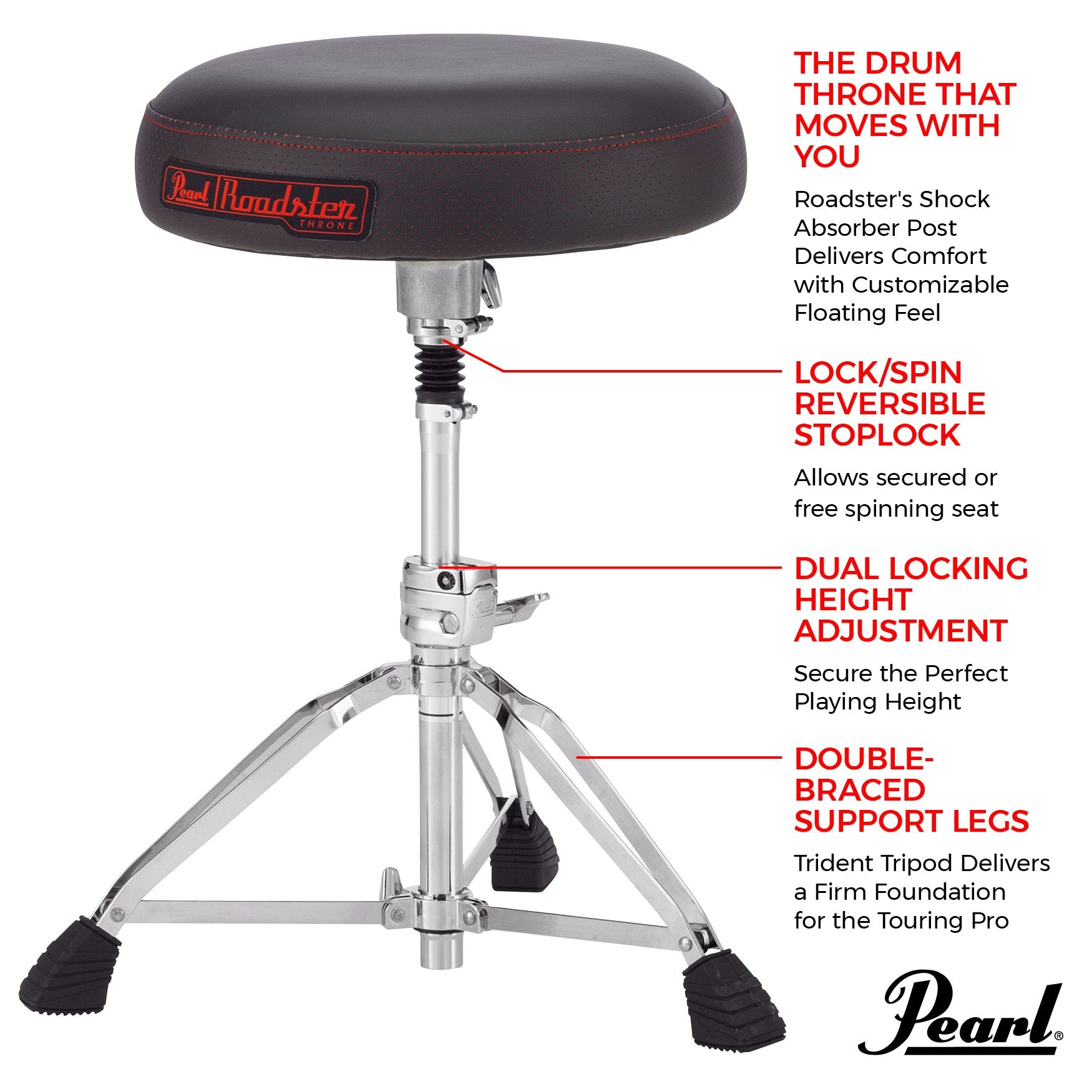 Pearl Roadster Multi-Core Round Shock Absorber Drum Throne (D1500SP) - Image 7