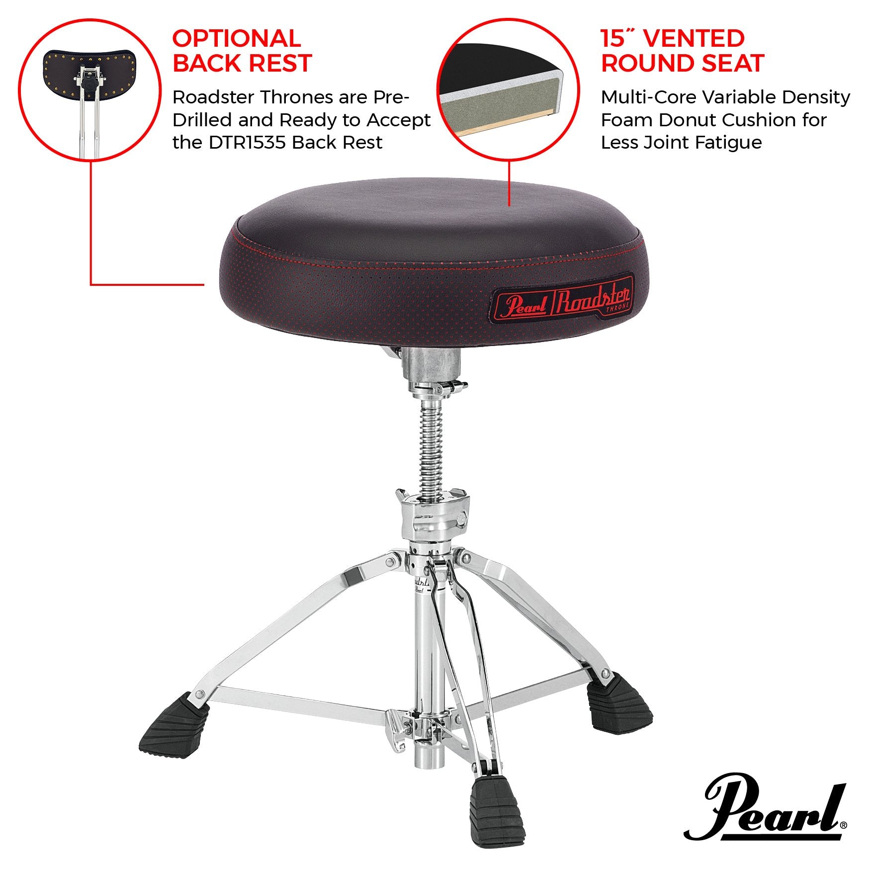 Pearl Roadster Multi-Core Round Short Drum Throne (D1500S) - Image 6