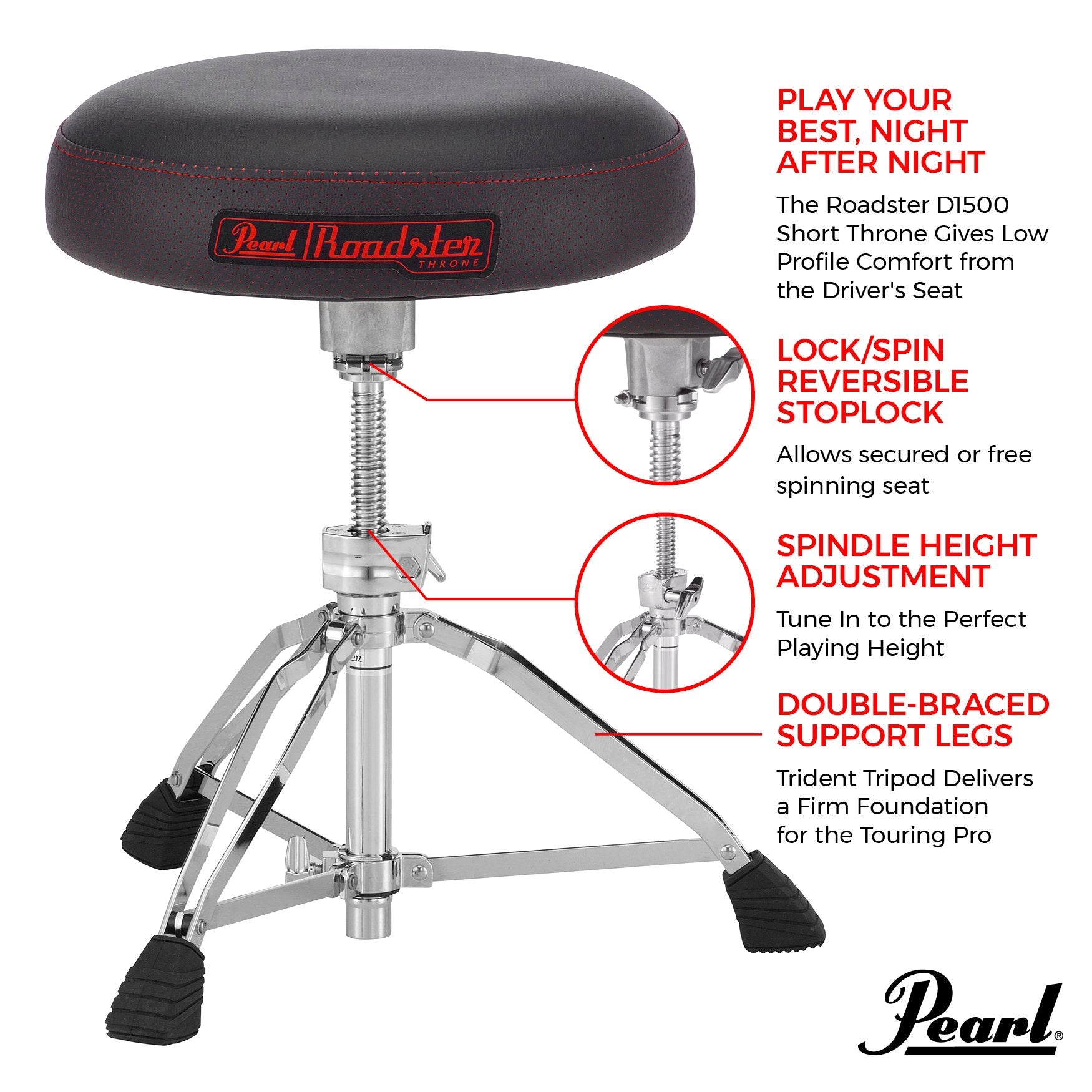 Pearl Roadster Multi-Core Round Short Drum Throne (D1500S) - Image 7