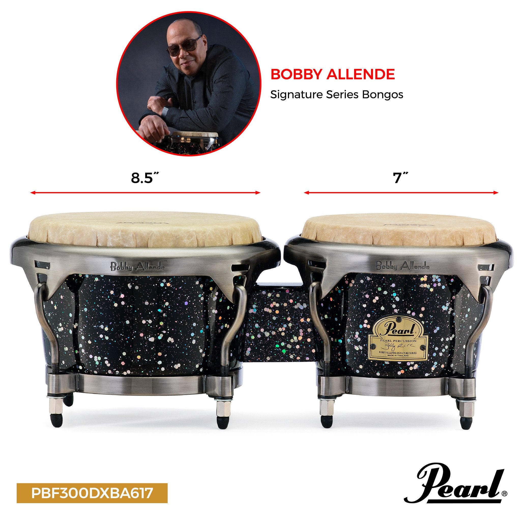 Pearl Signature Bobby Allende Fiberglass Bongos - Confetti - Image 4