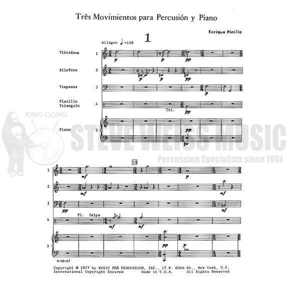 Pinilla-Tres Movementos para Percussion and Piano (SP)-P/V/X/4T